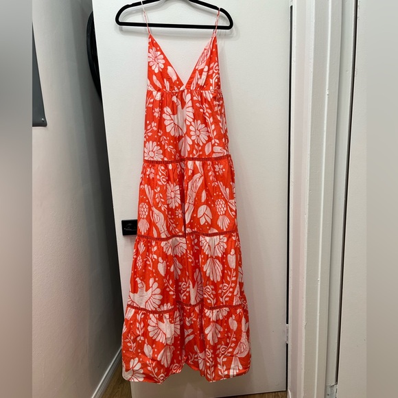NWT FARM RIO Orange Maxi Tiered Dress Sz XS $230 MSRP - Picture 2 of 5